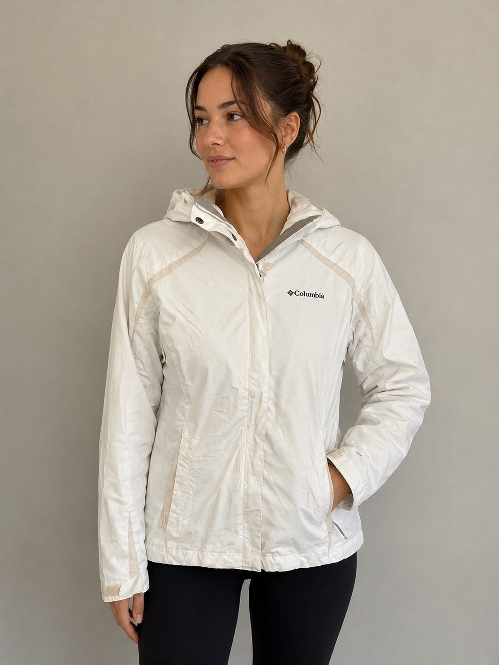 Women’s cream Columbia Jacket coat, size small, Omni-shield with hood
